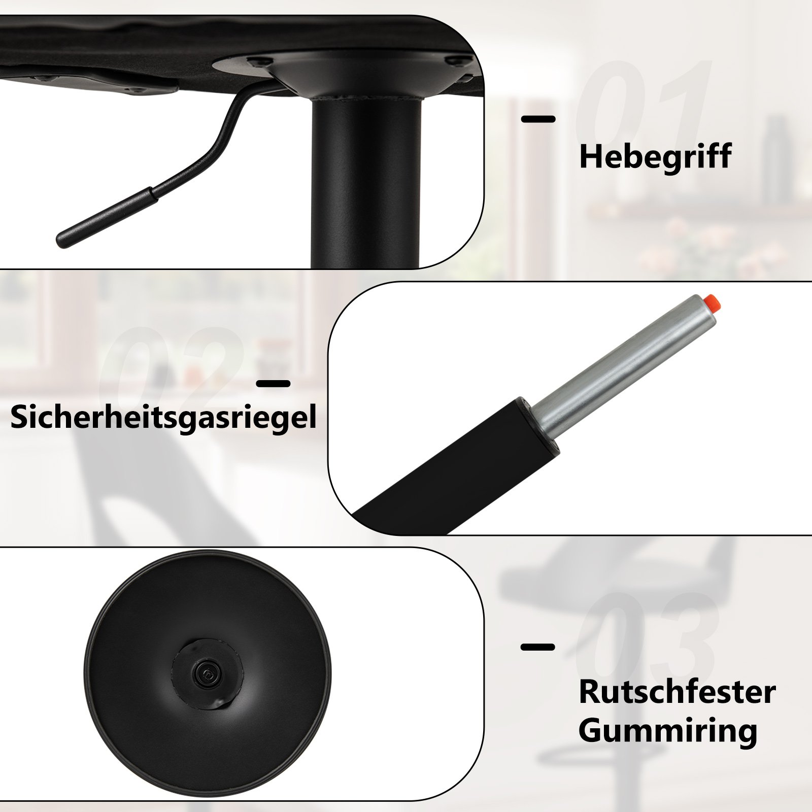 Conjunto de 2 bancos de bar ergonômicos com altura de balcão - Branco - Image 2