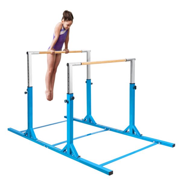 Barras paralelas duplas horizontais ajustáveis ​​para treinamento de ginástica infantil - Azul