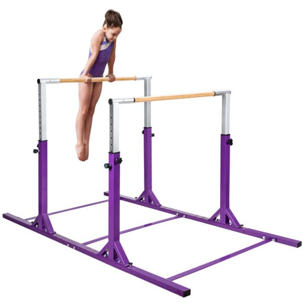 Barras paralelas duplas horizontais ajustáveis ​​para treinamento de ginástica infantil - Roxo
