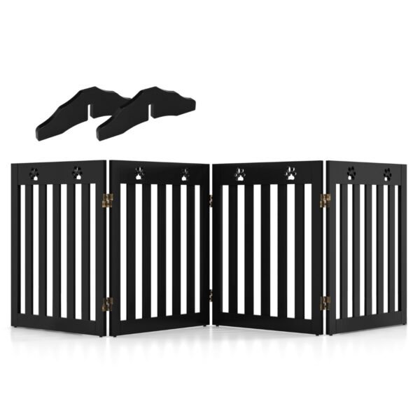 Portão de segurança dobrável para escadas, com 4 painéis, ideal para cães, 203 x 60 x 1,5 cm, marrom.