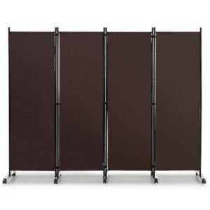 Divisória de Ambientes Dobrável de 4 Painéis, 1,83 m de Altura, com Rodas Traváveis ​​para Privacidade - Marrom