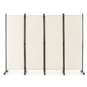 Divisória de Ambientes Dobrável de 4 Painéis, 1,83 m de Altura, com Rodas Traváveis ​​para Privacidade - Branca
