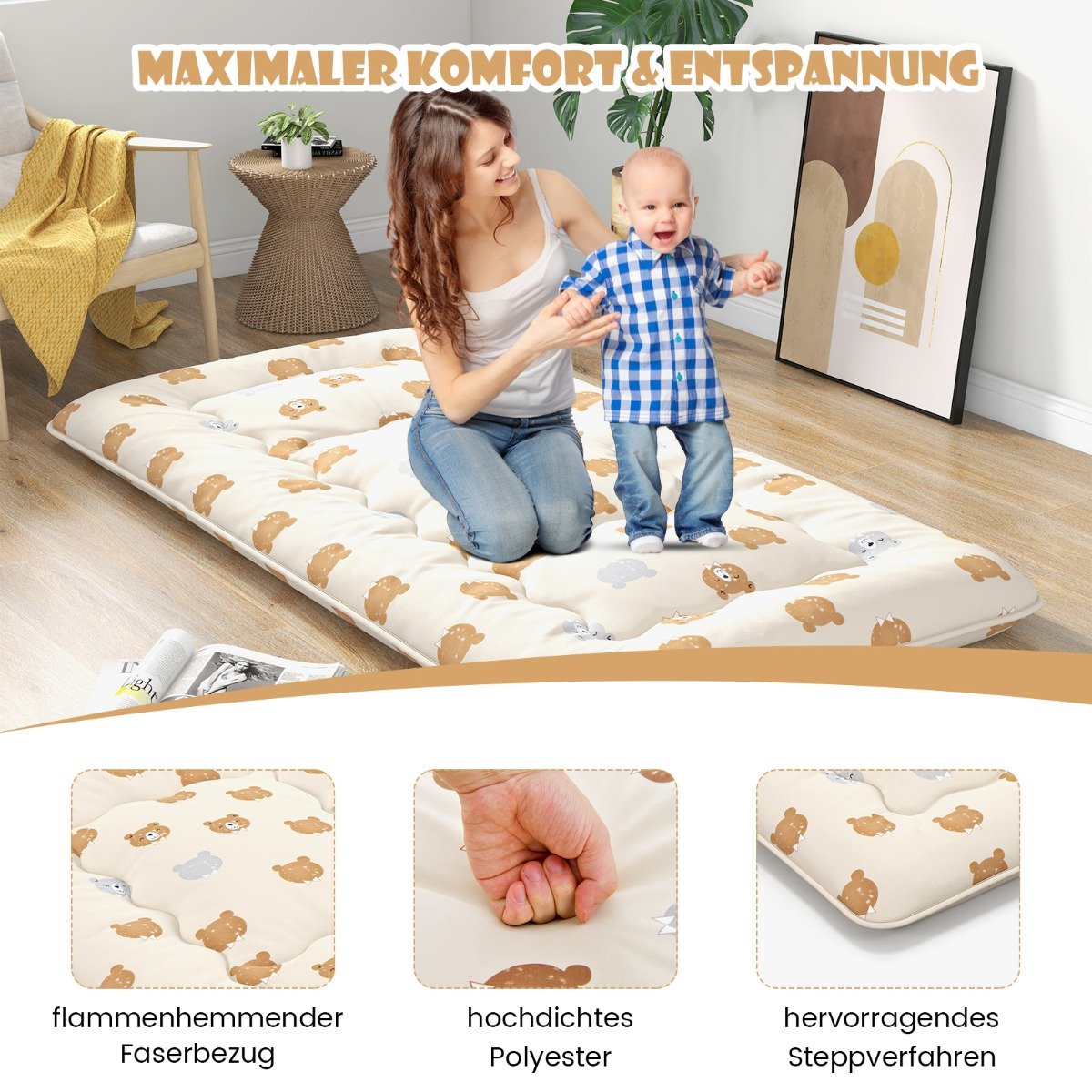 Colchão futon japonês de 140 x 200 cm com capa lavável e bolsa de transporte, tapete tatame azul - Image 2