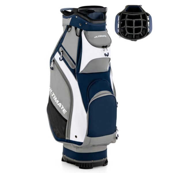 Bolsa de golfe leve e portátil com suporte e 7 bolsos com zíper - Azul Marinho