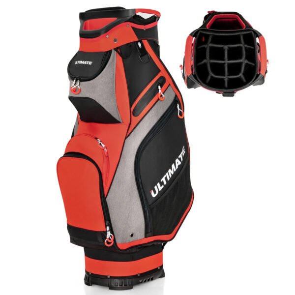 Bolsa de golfe leve e portátil com suporte e 7 bolsos com zíper - Vermelha