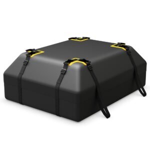 Bolsa de teto para carro com volume de 0,4 m³, bolsa de bagagem impermeável para teto, caixa de teto com gancho para porta, fechadura de combinação e tapete antiderrapante.