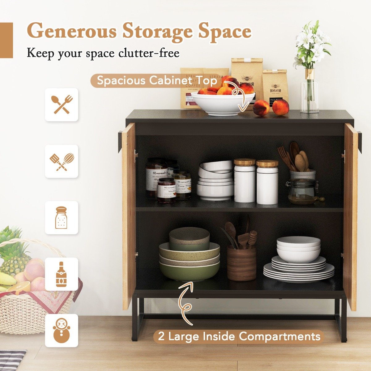 Aparador moderno com armário e mesa de console com armazenamento - branco - Image 3