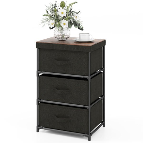 Mesa de cabeceira de tecido com 3 níveis e estrutura de metal resistente - Preta