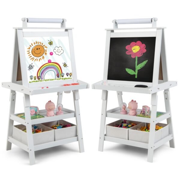 Cavalete de arte 3 em 1 com armazenamento em ambos os lados - Branco