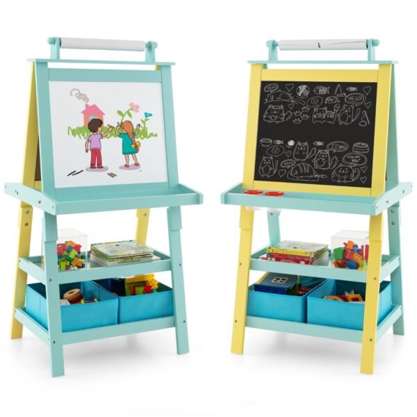 Cavalete de arte infantil de dupla face com rolo de papel - Amarelo