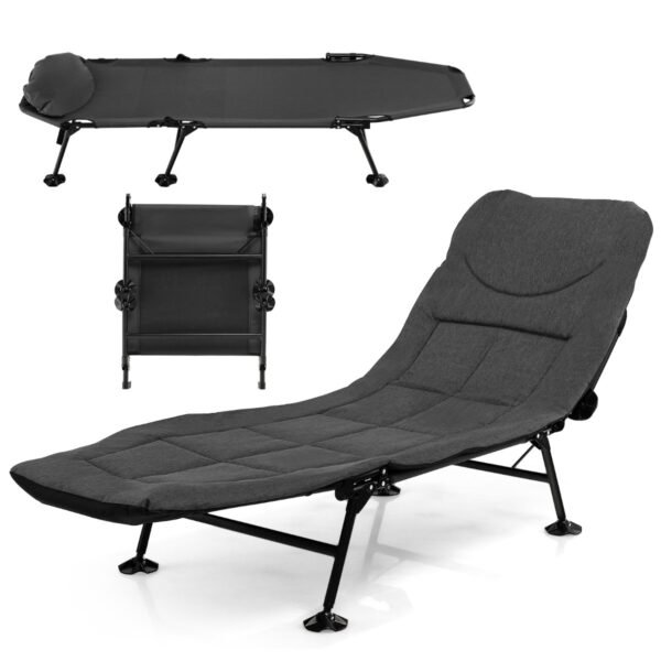 Cama de acampamento dobrável com colchão removível e encosto ajustável em 6 posições para camping/escritório