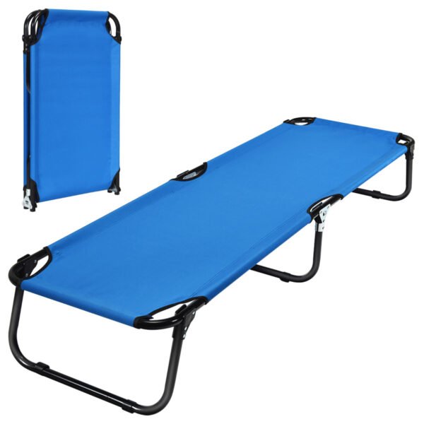 Cama de acampamento dobrável e portátil com estrutura metálica resistente - Azul