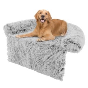 Capa protetora para sofá Fluffy Dog Mat com capa removível e lavável e fundo antiderrapante - Branco - M