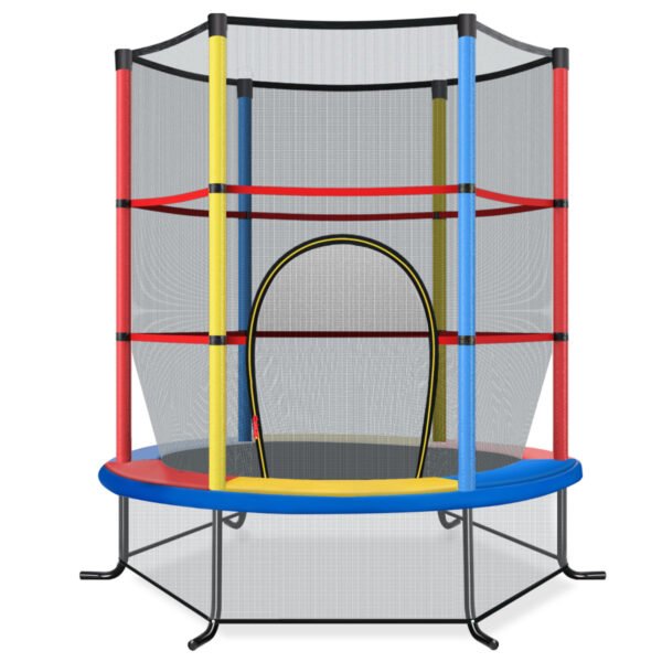 Cama elástica de jardim de Ø140cm com rede de segurança. Suporta até 135kg e é ideal para crianças a partir de 3 anos. Colorida.