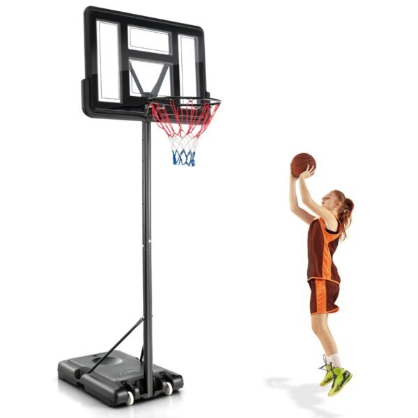 Cesta de basquete com altura ajustável para jovens e adultos.