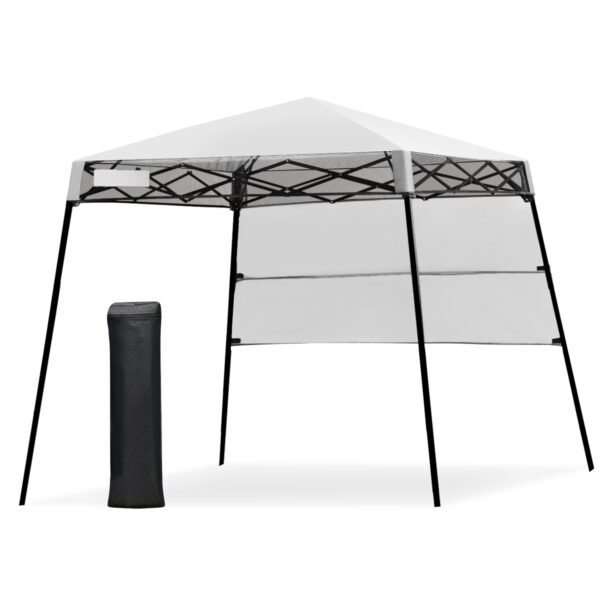 Tenda dobrável com pernas inclinadas de 2,1 m x 2,1 m e mochila para camping - Branca