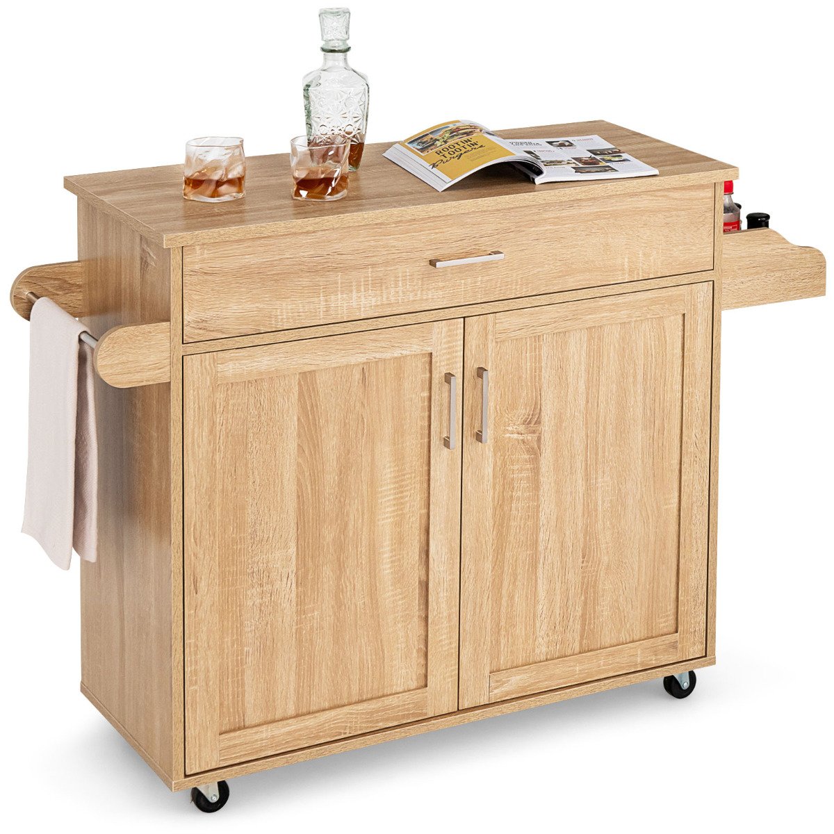 Carrinho de ilha de cozinha com rodízios de borracha com trava para cozinha