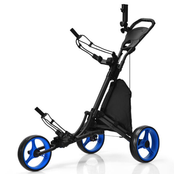 Carrinho de golfe dobrável com 3 rodas, bolsa, placar e alça ajustável - Azul