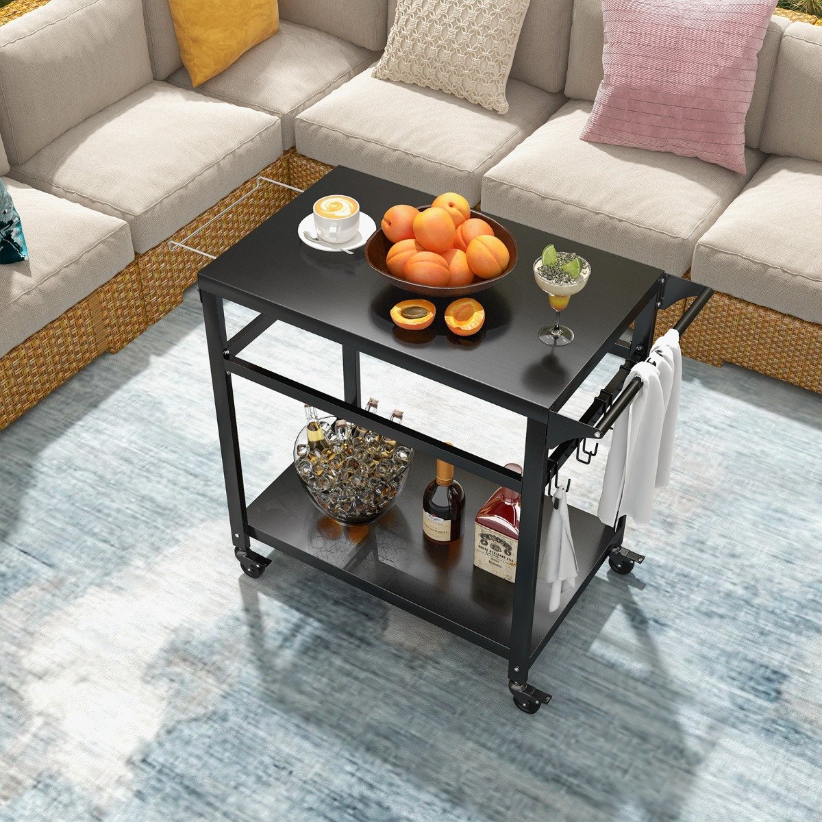 Carrinho para churrasco móvel com duas prateleiras e 4 rodas com trava. - Image 4