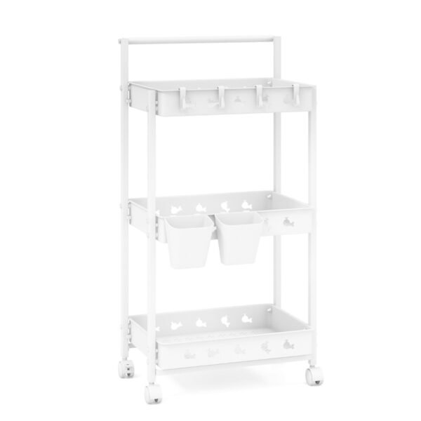 Carrinho de servir com 3 níveis e rodas, carrinho de cozinha com 2 suportes para copos, 42 x 29 x 83 cm, branco