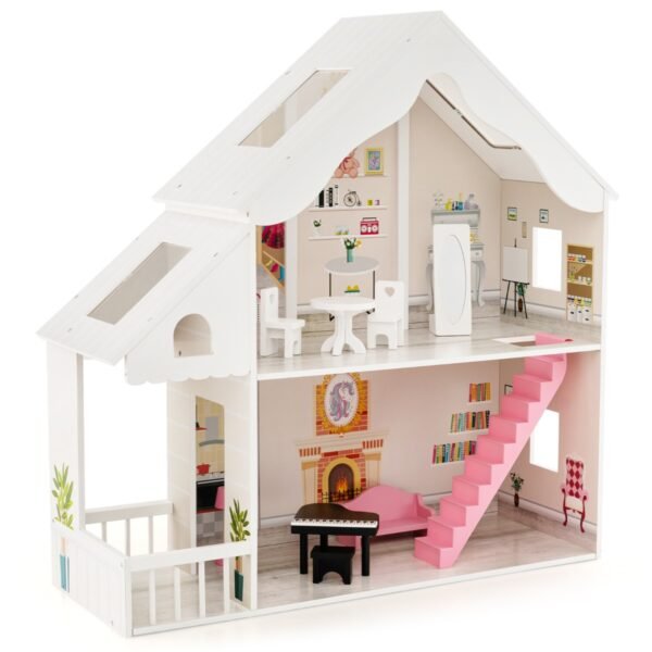 Casa de bonecas semiaberta para montar, com cômodos simulados e conjunto de móveis - Branca