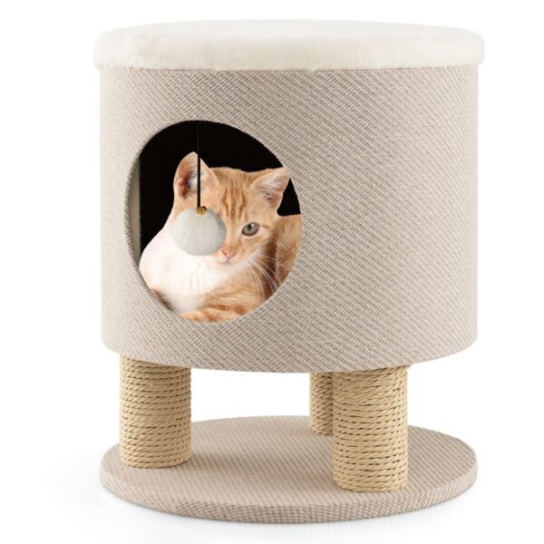 Condomínio para Gatos de Interior com Postes para Arranhar e Bola de Pelúcia - Bege