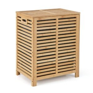 Cesto de roupa suja de bambu de 80 litros com tampa e alças - Cor natural