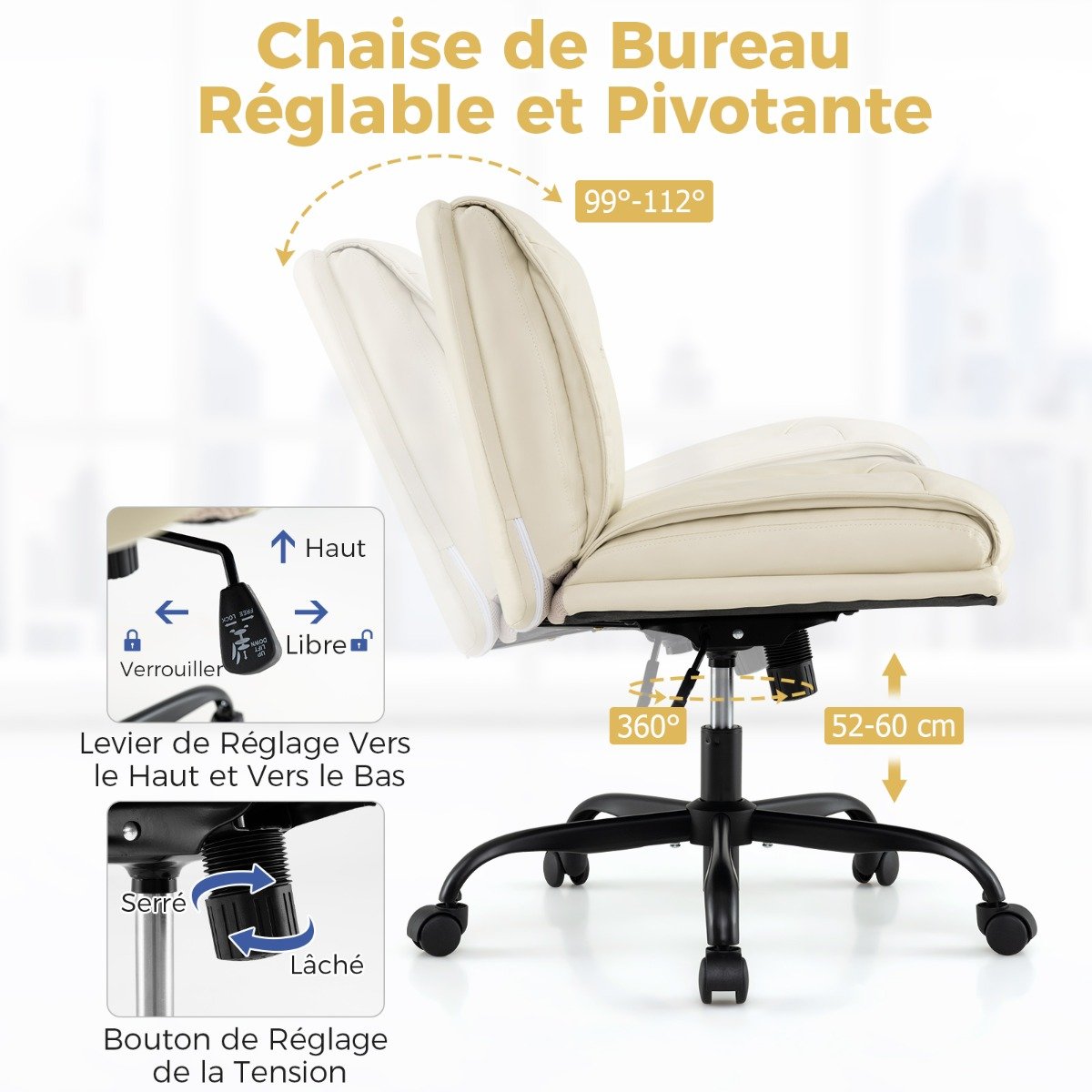 Cadeira de escritório estofada em couro Leathaire com encosto acolchoado - marrom - Image 3