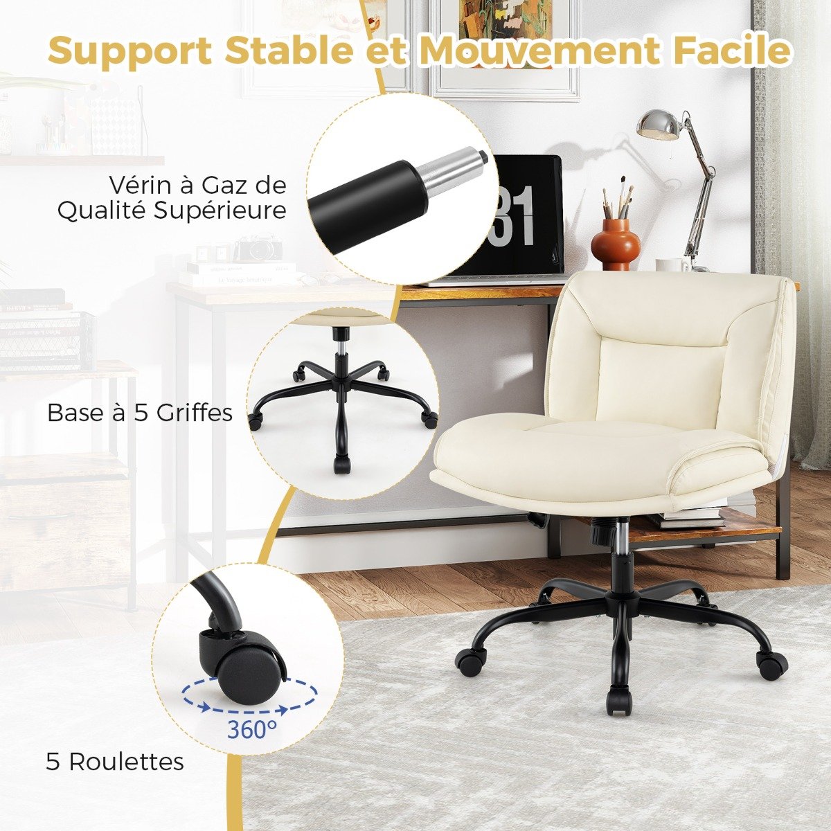 Cadeira de escritório estofada em couro Leathaire com encosto acolchoado - marrom - Image 2