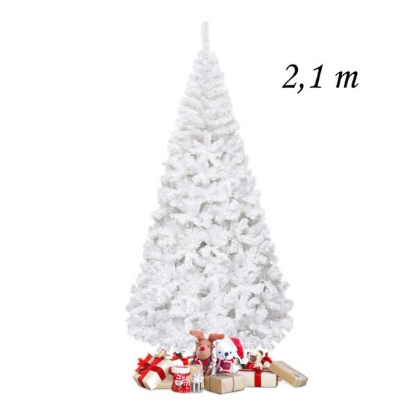 Árvore de Natal artificial branca de PVC de 2,13 m (7 pés) com suporte.