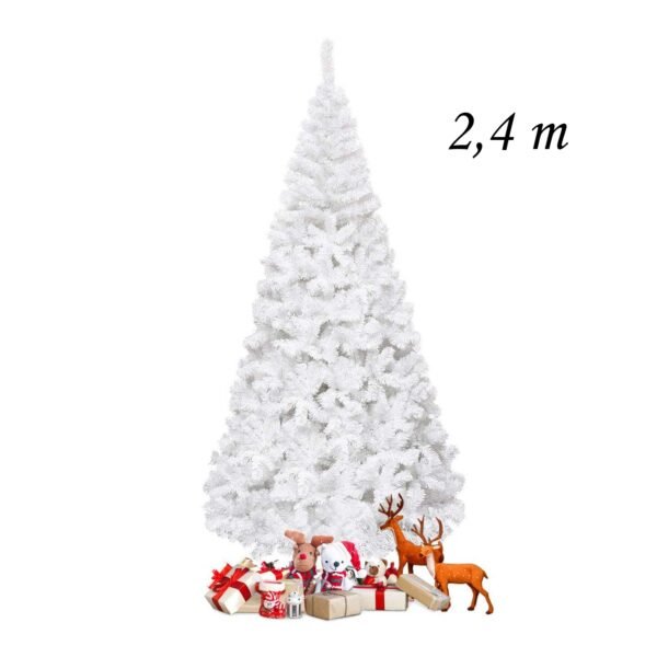 Árvore de Natal artificial branca de PVC de 2,4 metros com suporte.