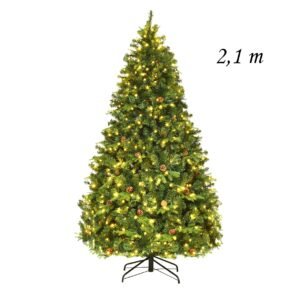 Árvore de Natal artificial de pinheiro com suporte, 210 cm, com luzes LED.