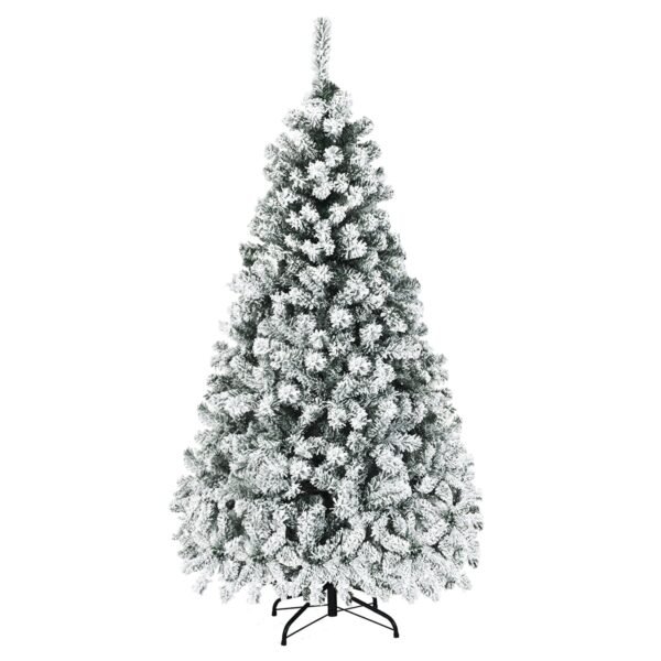 Árvore de Natal artificial de 180 cm com neve artificial, agulhas de PVC premium e luzes LED.