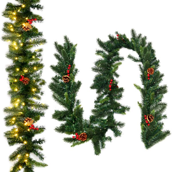 Guirlanda de Natal de pinheiro pré-iluminada com 2,7 m e 100 luzes LED.