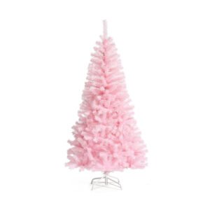 Árvore de Natal artificial exuberante, rosa, com suporte de metal, 150 cm