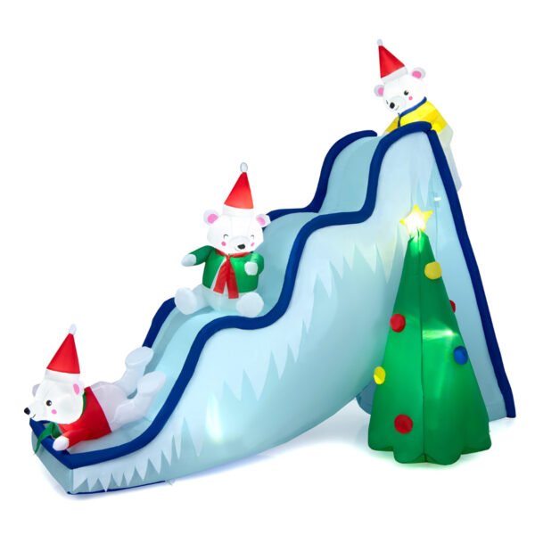 Tobogã inflável de urso polar de 220 cm de altura com árvore, decoração de Natal inflável com luzes de LED.