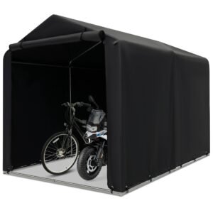Barraca de armazenamento para bicicleta de 2,13 x 1,58 m (7 x 5,2 pés) para uso externo, com capa impermeável e porta com zíper - Cinza