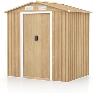 Galpão de armazenamento em aço galvanizado de 1,83 x 1,22 metros com portas de correr com fechadura - Cor natural