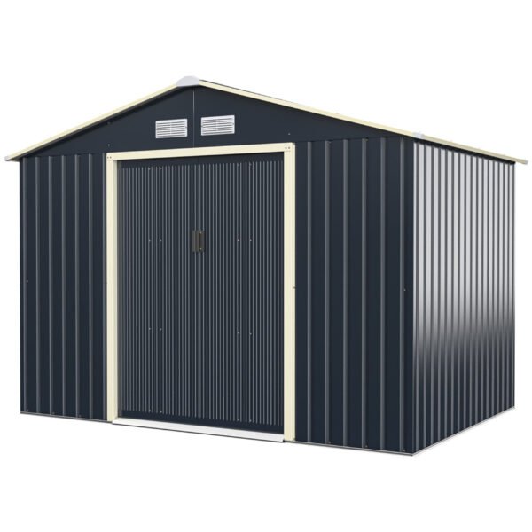 Abrigo de armazenamento externo com 4 aberturas de ventilação e porta dupla deslizante - 277 x 181 cm