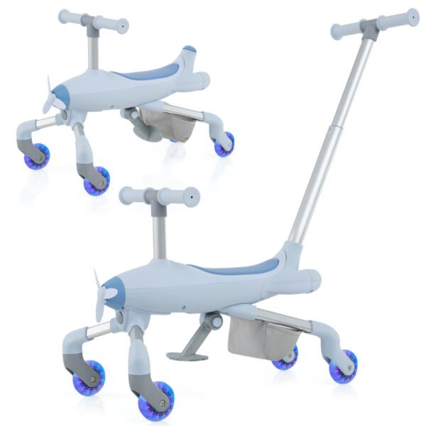 Carrinho de passeio infantil 2 em 1 com rodas iluminadas por LED - Azul