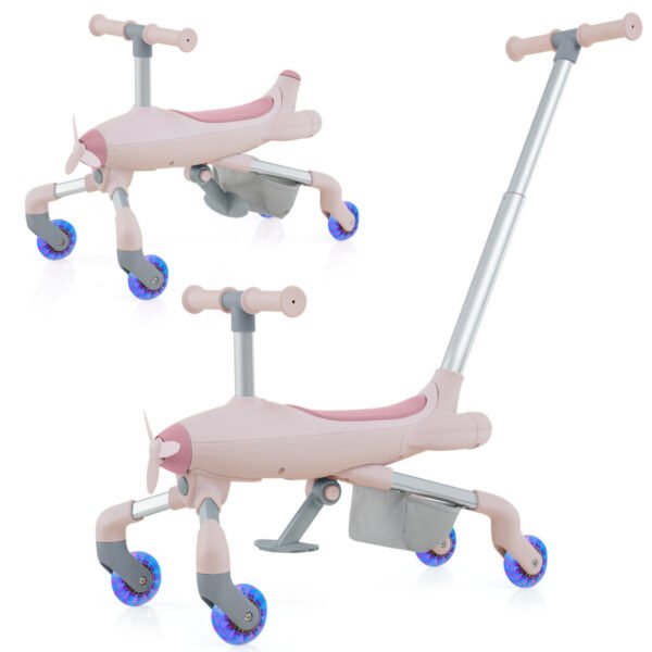 Carrinho de passeio infantil 2 em 1 com rodas iluminadas por LED - Rosa