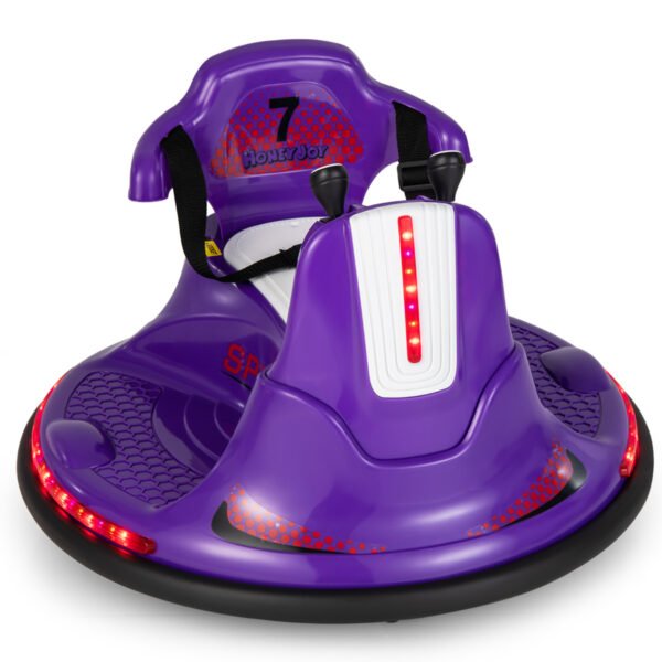 Carrinho de bate-bate infantil 6V com rotação de 360 ​​graus, música e luzes LED coloridas (roxo).