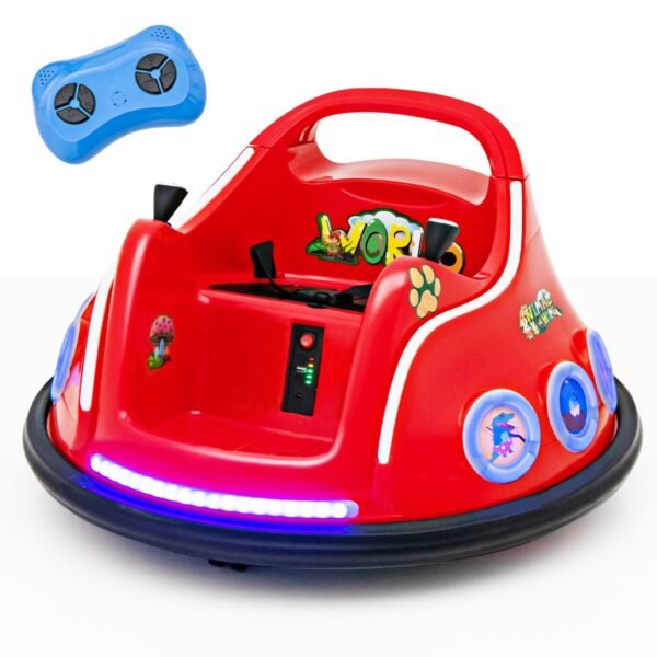 Carrinho de Bate-Bate Infantil 12V com Rotação de 360 ​​Graus, Música, Luzes e Controle Remoto - Vermelho