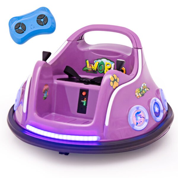 Carrinho de Bate-Bate Infantil 12V com Rotação de 360 ​​Graus, Música, Luzes e Controle Remoto - Roxo