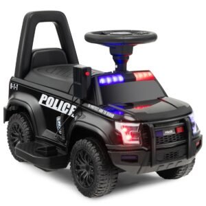 Carro de polícia infantil com bateria de 6 V e megafone, 62 x 44 x 43 cm, preto.