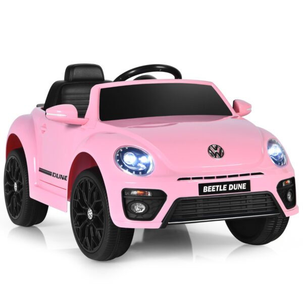 Carrinho infantil VW Beetle com música e 2 modos de iluminação, incluindo controle remoto 2.4G rosa.