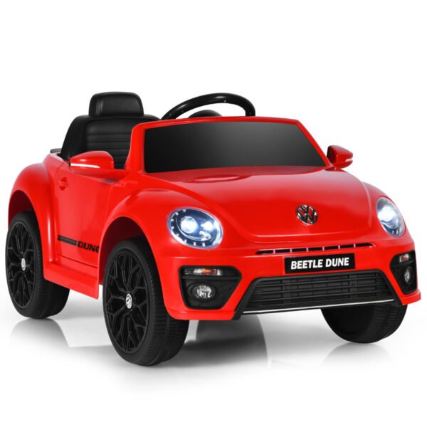 Carrinho infantil VW Beetle com música e 2 modos de iluminação, incluindo controle remoto 2.4G vermelho.