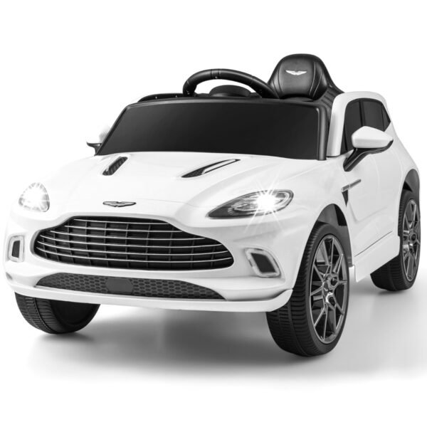 Carrinho infantil Aston Martin DBX 12V com controle remoto 2.4G, velocidade de 1,4 a 2,5 km/h, branco.
