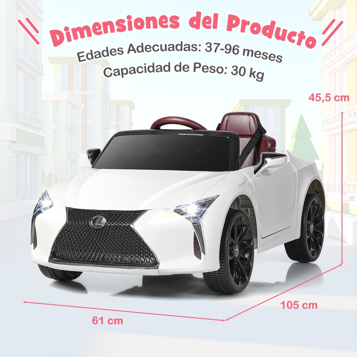 Carrinho elétrico infantil Lexus LC500 branco com controle remoto 2.4G, luzes de LED e música. - Image 3