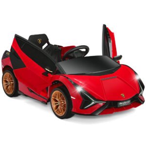 Carrinho elétrico infantil Lamborghini 12V com controle remoto 2.4G, velocidade de 3 a 5 km/h, com MP3, vermelho.